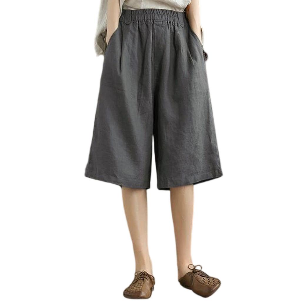 Women's Fashionable Casual Loose Fit Literary Vintage Cotton Linen Shorts With Pockets