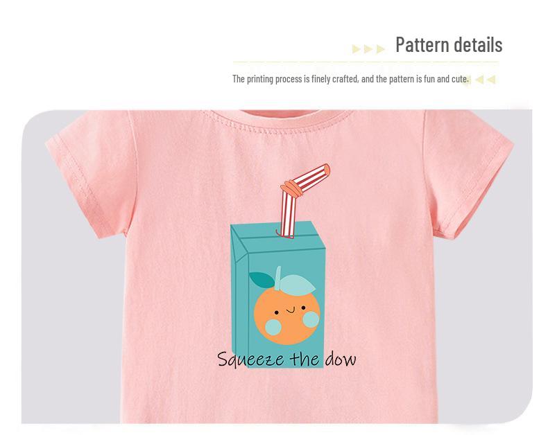 Girls' Summer Cartoon Print Round Neck T-Shirt