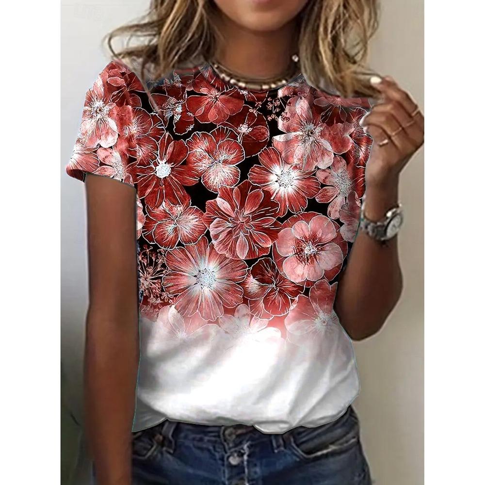 Women's T Shirt Floral Graphic Vintage Stylish Casual Short Sleeve Crew Neck Round Neck Regular Tops Daily 2025 Summer