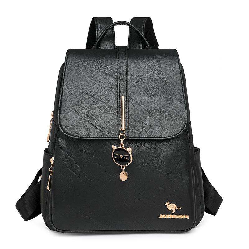 Soft Leather Backpack Women's Large Capacity Travel Backpack Student Schoolbag