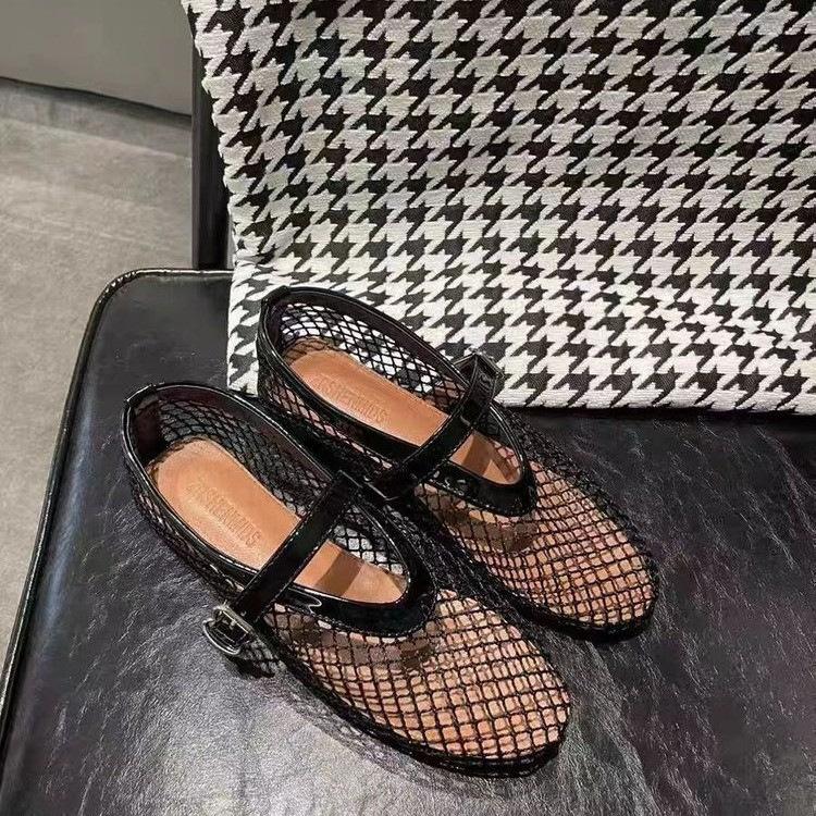 Women's shoes 2025 fishing net breathable single shoe round toe shallow mouth flat bottomed ballet shoes summer breathable mesh
