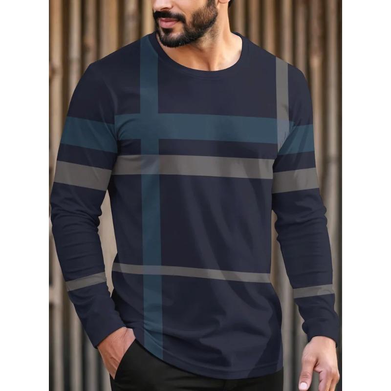 Men's 3D Printed Crew Neck Long Sleeve T-Shirt Fashion Versatile Trend Breathable Casual