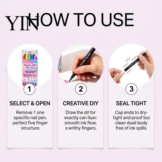 Creative Nail Art Accessories 12Pcs Dual Ended Pens Set, 24 Colors Markers with Double Brush Tips, Acrylic Quick Dry Water-Based Drawing Pen