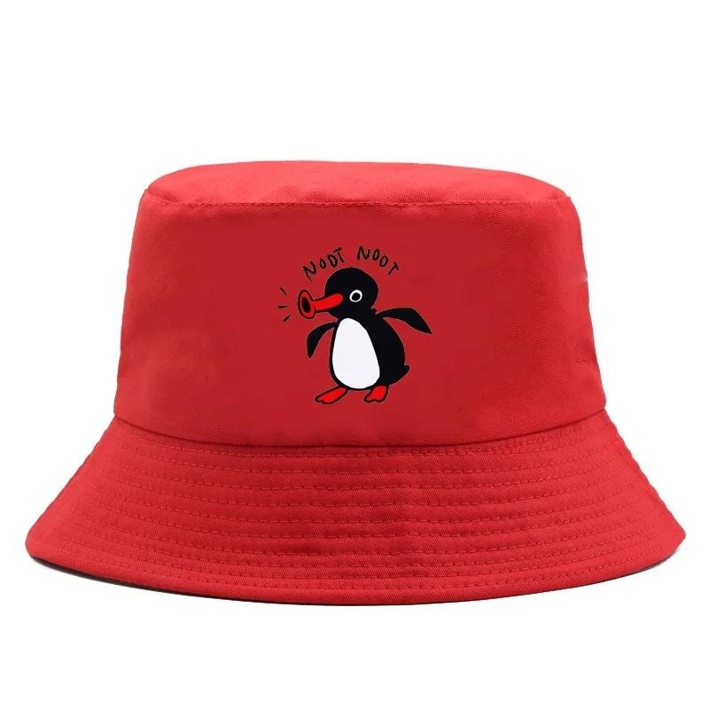 1pc Summer Penguin Printed Bucket Hats for Men Women Travel Beach Reversible Fisherman Hat Outdoor Sports Pull Up Panama Sun Hat