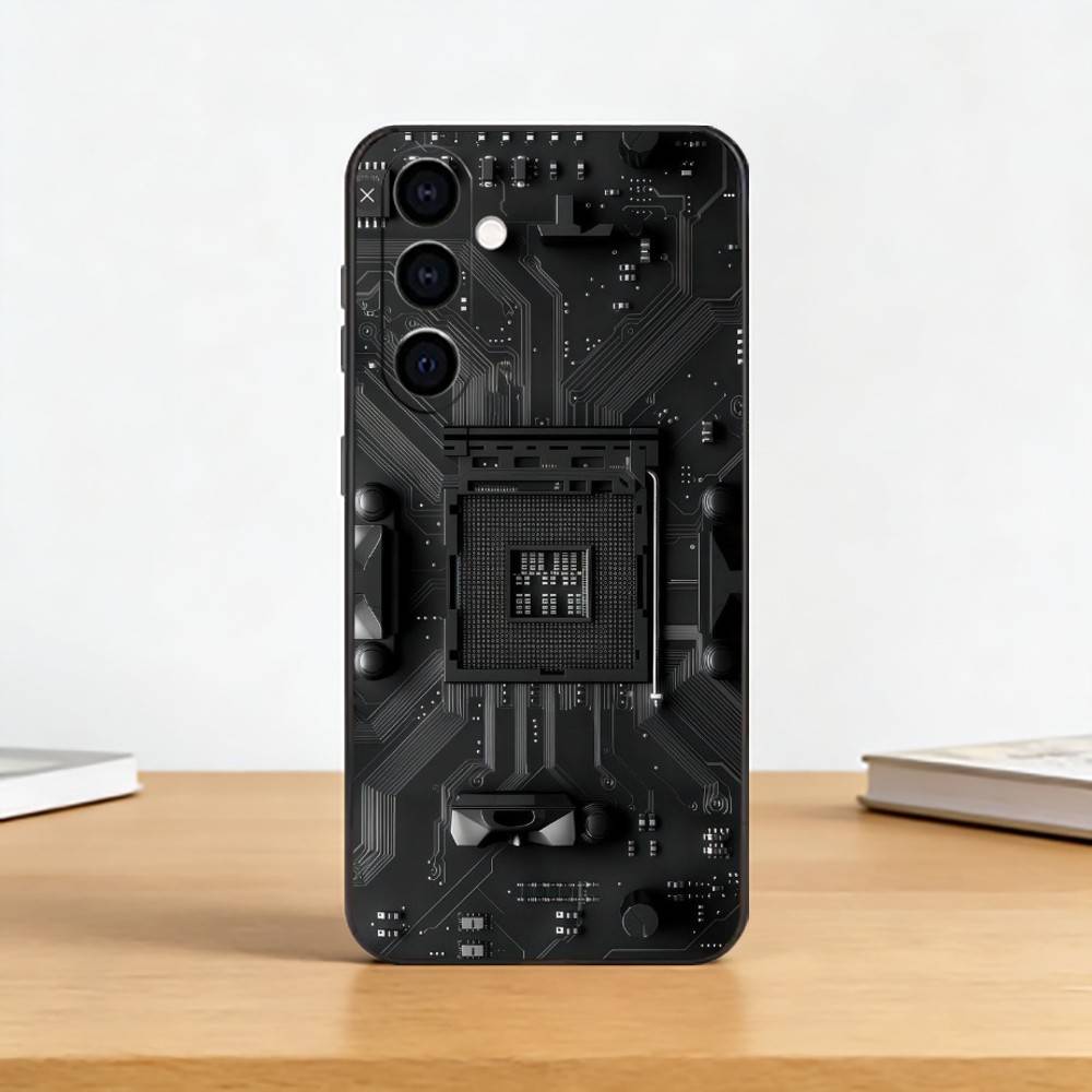 Inside Circuit B-Board Phone Case Black Silicone Soft For Samsung Galaxy A73,A72,A71,A70,A53,A52,A51 Samsung a20s