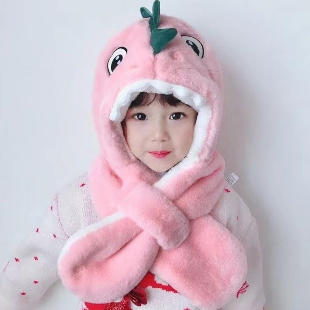 Verdicktes Plüsch Dinosaurier Schal Mütze Set Warmhalten Plüschschal Niedliche Winter Kinder Mütze Outdoor