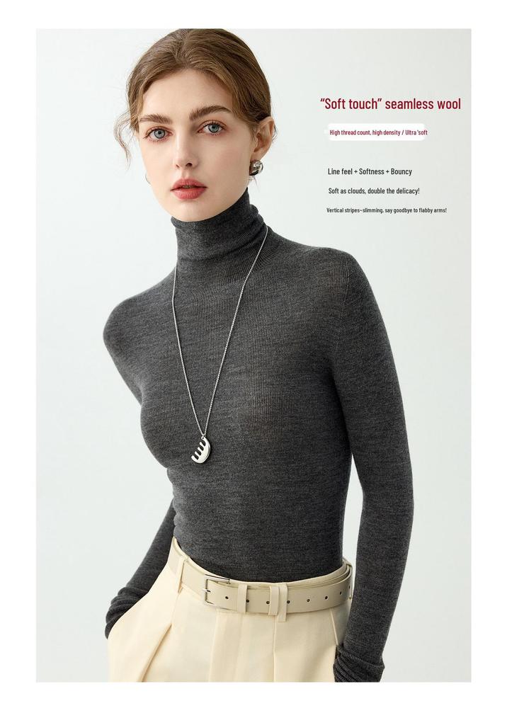 Women's High Neck Seamless Wool Sweater - Autumn/Winter Knit Base Layer