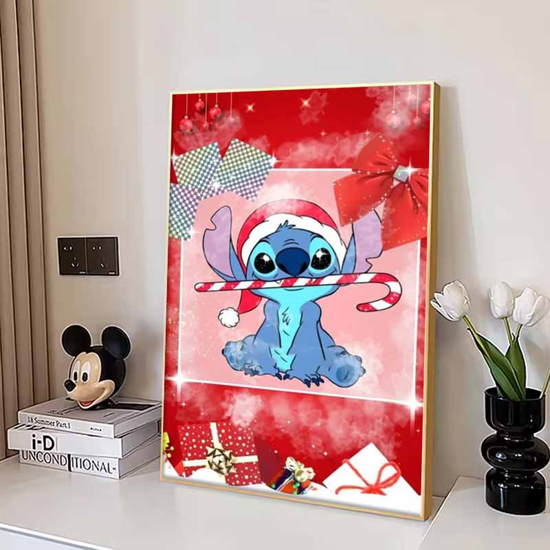 Disney Diamantmalerei Lilo & Stitch Weihnachtsthema Romantisches Kunstwerk Diamantmosaik Kreuzstich Diamantverziert Raumdekoration Geschenk