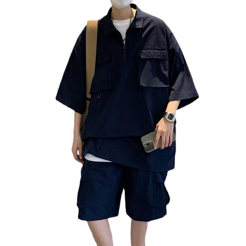 Men's Summer Casual Sportswear Set: Cross-Border Short-Sleeved Shirt and Shorts - Cool and Handsome Street Style Workwear.