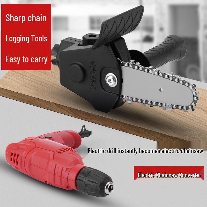 4-inch Electric Drill to Chainsaw Conversion Head - Handheld Mini Chainsaw for Wood and Garden Cutting
