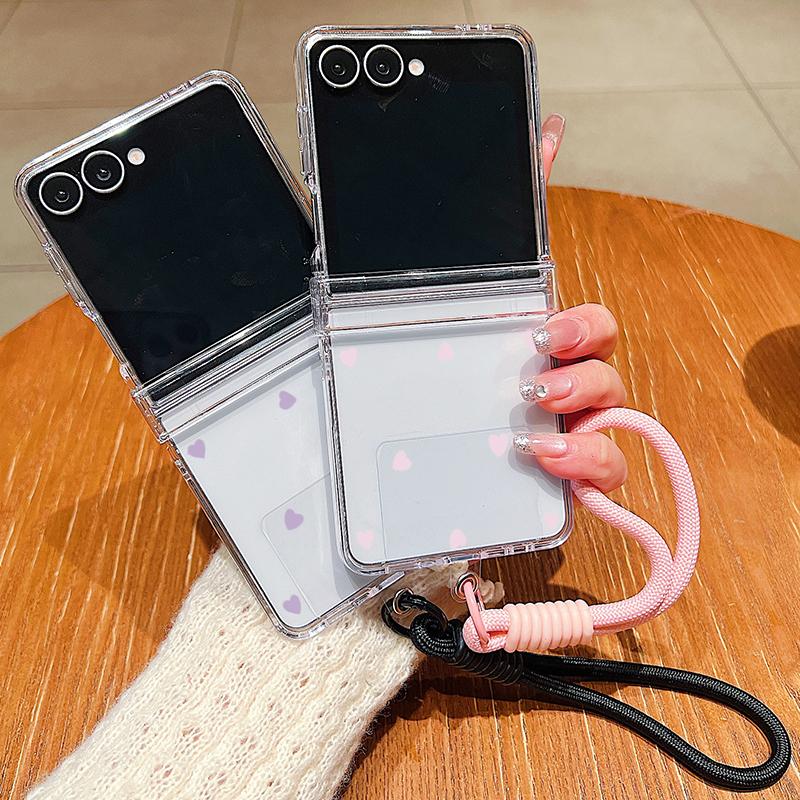Liebesherz Muster Lanyard Handyhülle Für Samsung Galaxy Z Flip 7 FE 6 5 4 3 5G Faltbare PC Klare Hülle Für Samsung Z Flip7 Flip6