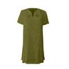 Women's Fashion Summer Loose Skirt Short Sleeve V-Neck Cotton Linen Dress