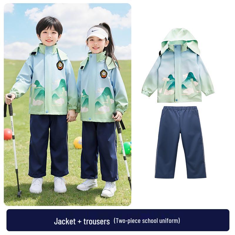 

Children s School Uniform: Windbreaker Three-Piece Set - Spring/Autumn Style for Primary and Kindergarten. 140cm