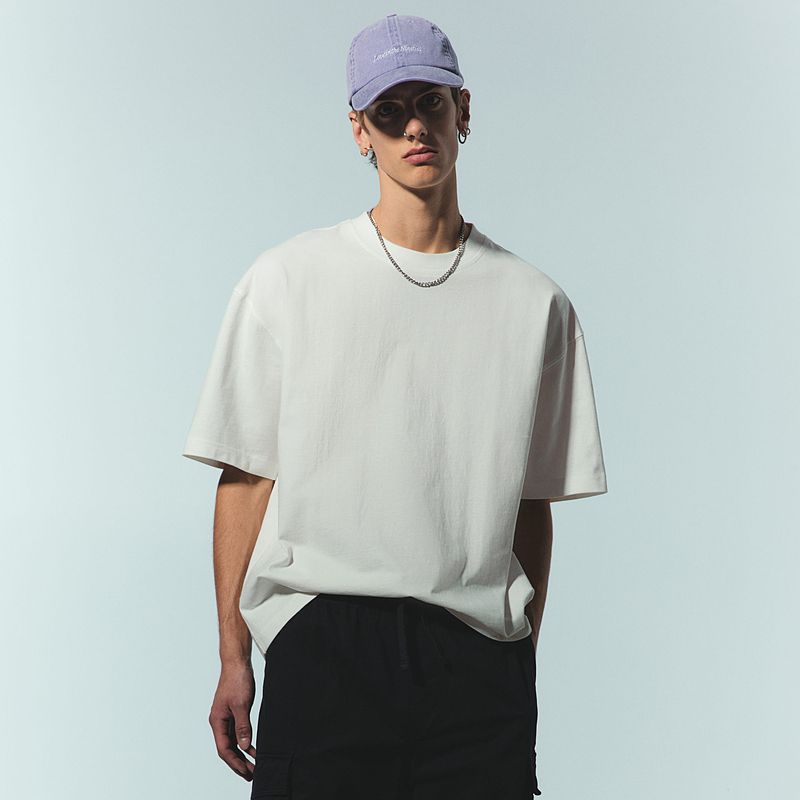 

HM Men s and Women s T-shirt Autumn Heavy Weight Loose Casual Bottoming Cotton round Neck Short Sleeve Couple s Tops 1035207 White 030 180/116A