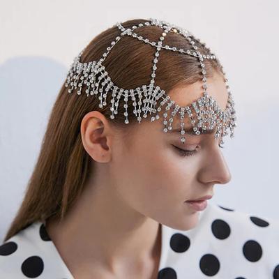 Stonefans Boho-Stirn-Kopfschmuck, Quaste, volle Strasssteine, Quaste, Braut-Kopfketten, gewellte AB-Kristalle, Haarteile, Zubehör, Hut