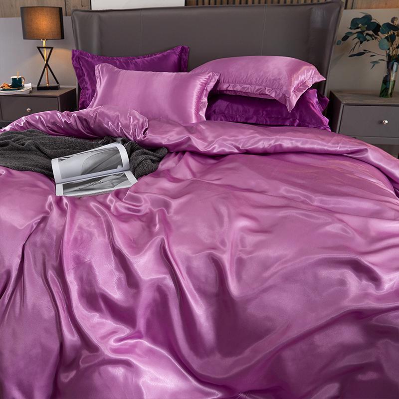 Imitation Silk 4-Piece Bedding Set: Duvet Cover, Fitted Sheet, Smooth Ice Silk Feel