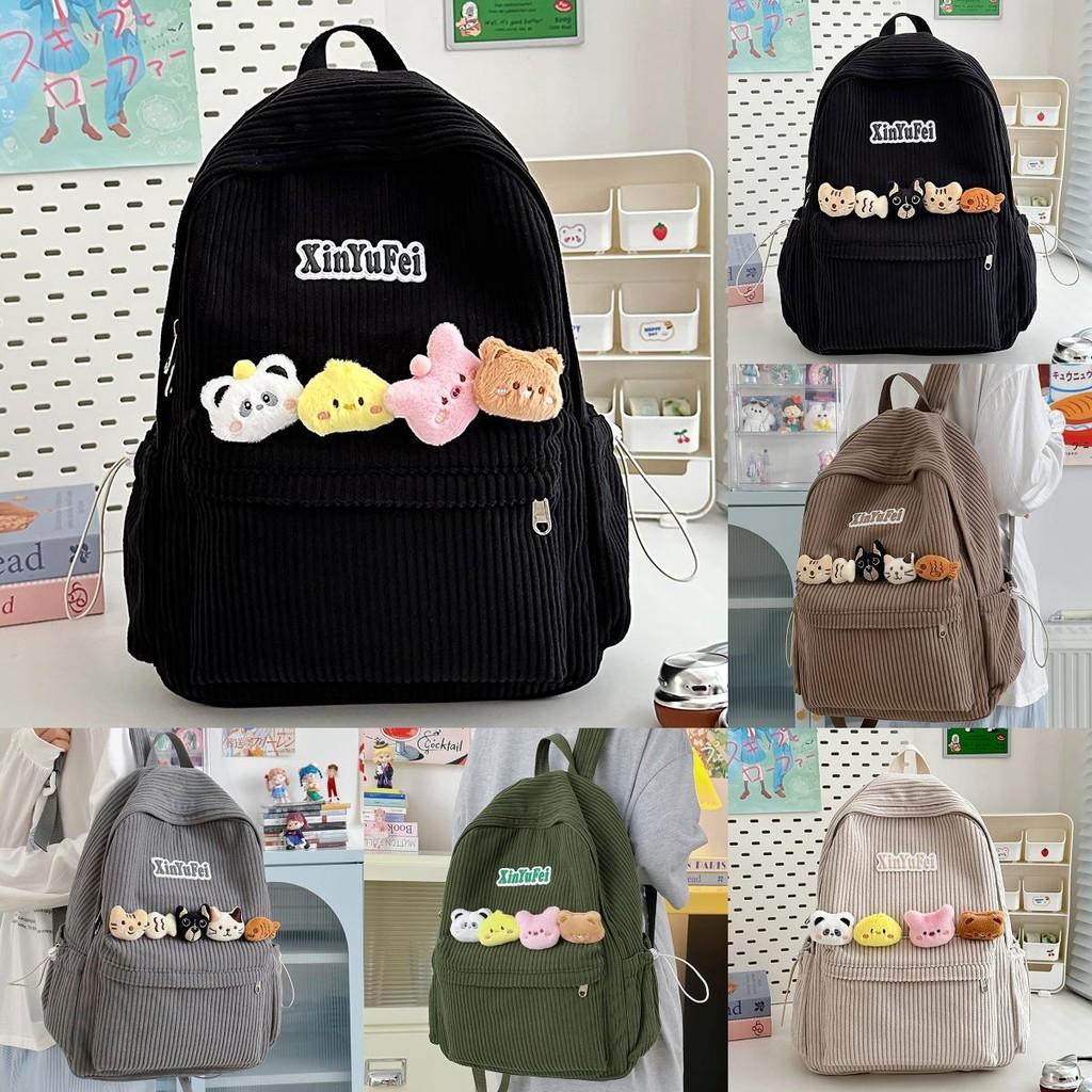 Retro Youth Backpack With Durable Corduroy Fabric For Daily Commute Campus And