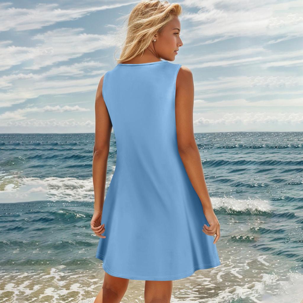 Summer Dresses For Women Beach Boho Sleeveless Printing Tshirt Tank Sundresses