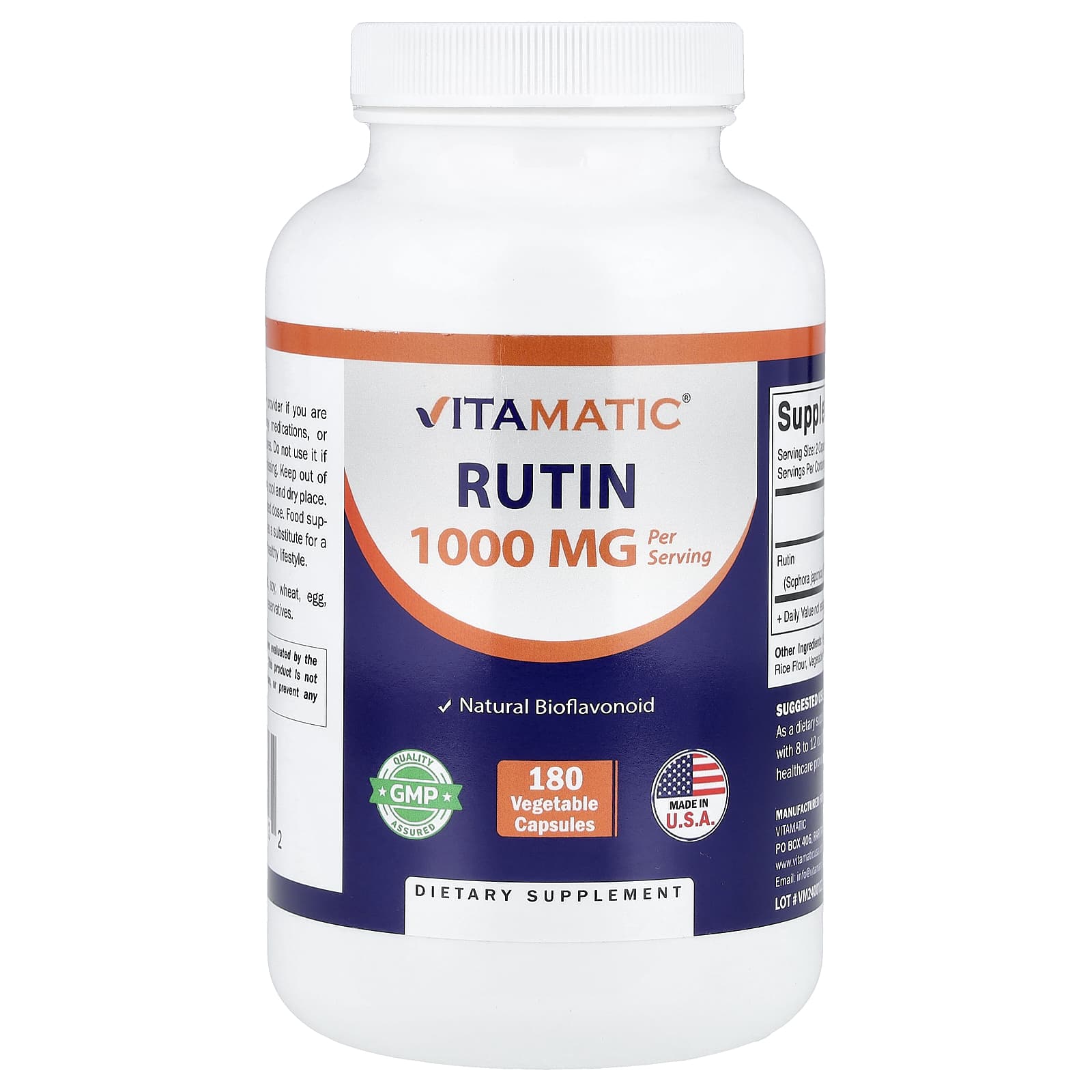 

Vitamatic, Rutin, Veggie Capsules, 180 Capsules (500mg per capsule)