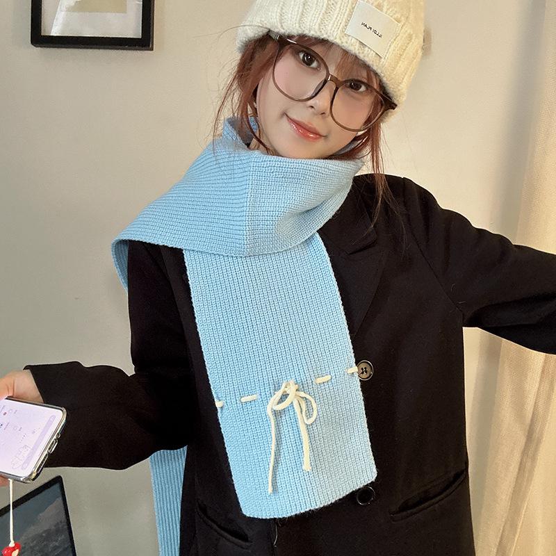 Luochi Knitting Bow Tie Scarf: Women's Winter Warm, Windproof Wool Neck Warmer