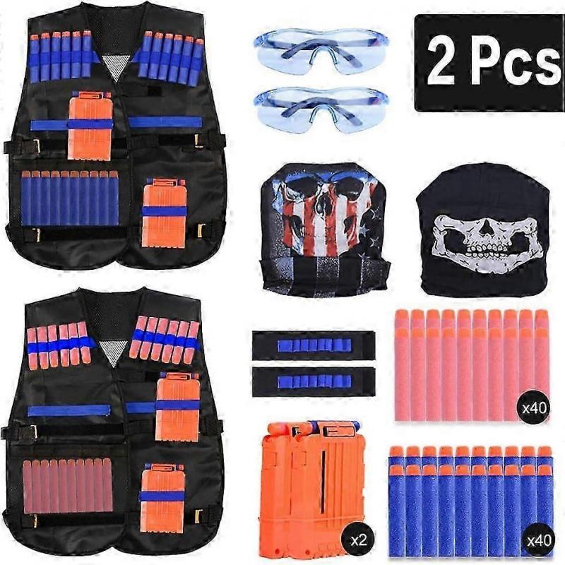Nerf N-Strike Elite Tactical Vest 2-Pack Nerf Vest For Kids Tactical Vest Nerf Accessories Kit Kids Tactical Vest With 80 Dart For Nerf N-Strike Weapo