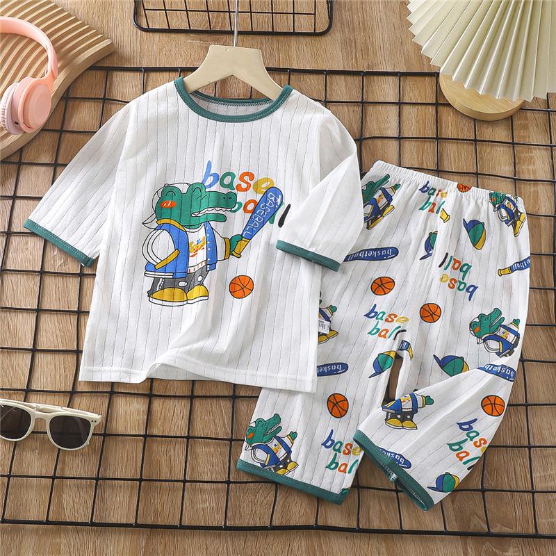 Kids Cotton Pajama Set Summer 3/4 Sleeve Sleepwear Soft & Breathable Loungewear for Boys and Girls