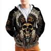 3D Printed Skull Viking Series Jacket Men's Hoodies Zipper Sweatshirt Cardigan Retro Sportswear Coat