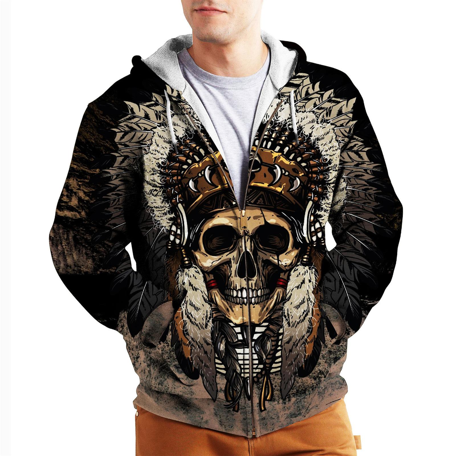 

Куртка с 3D-принтом в виде черепа серии Viking, мужская толстовка с капюшоном на молнии, кардиган, спортивная одежда в стиле ретро, пальто XXL