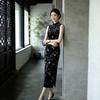 Black velvet sleeveless national style new Chinese style Suzhou long cheongsam improved young 1011 new women's high sense