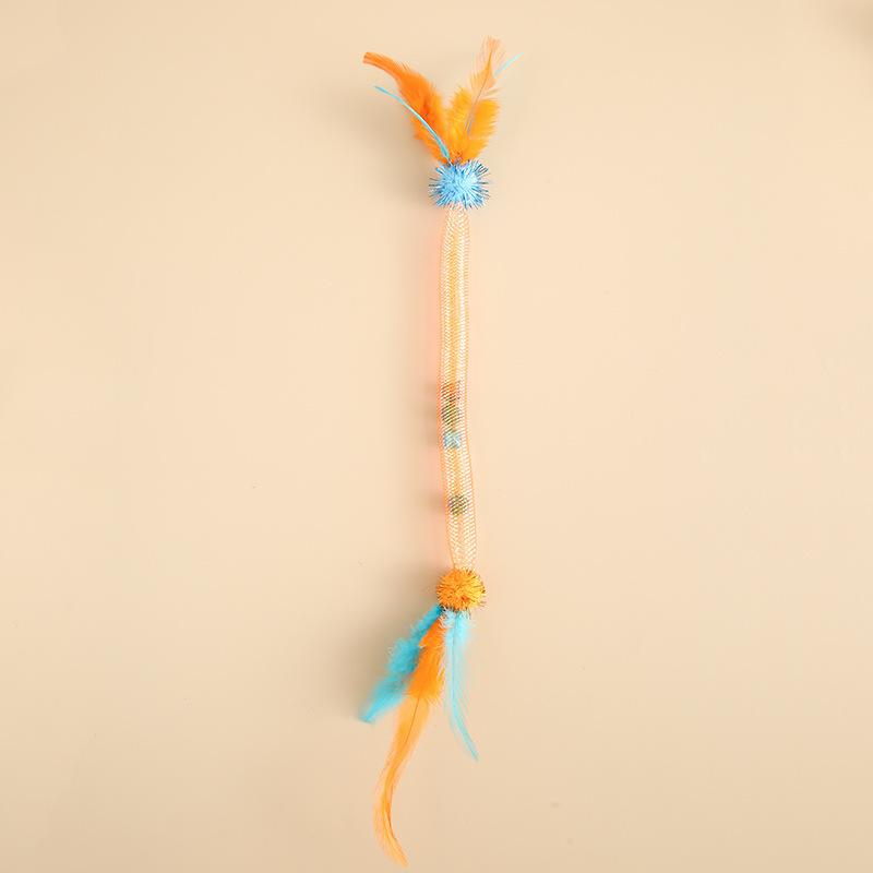 Cat Interactive Toy Catnip Elastic Rope Toy with Feathers and Bell Indoor Kitten Speaky Toys Cat Teaser Hunting Pet Cats Toy