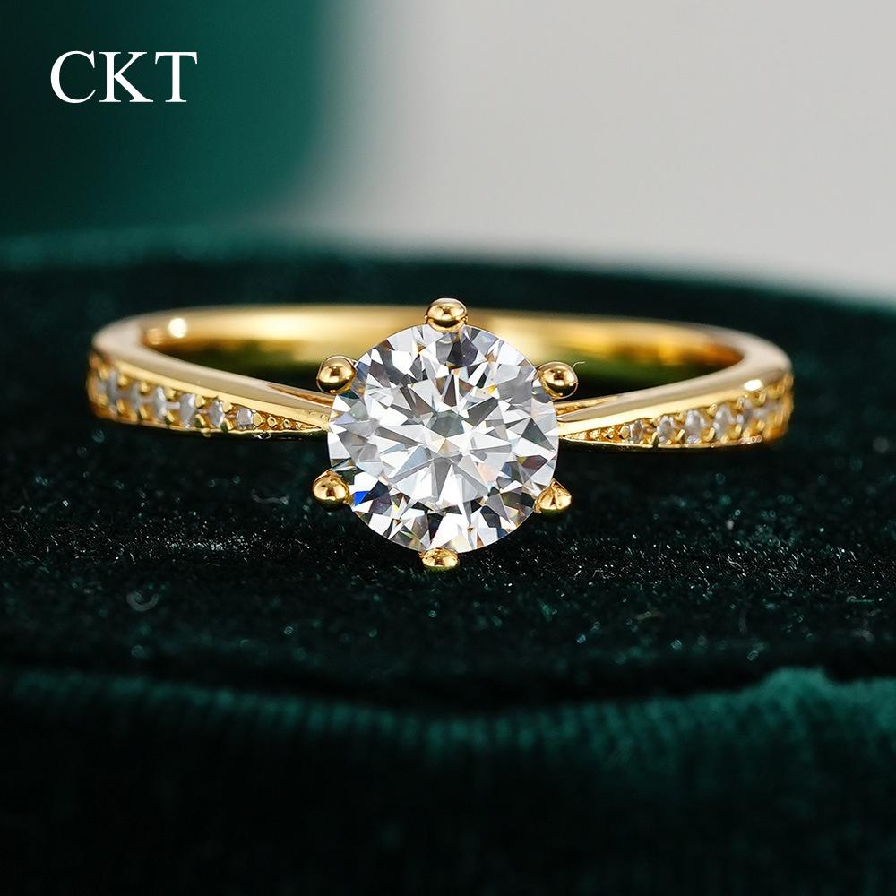 CKT 100% Настоящее 18-каратное золотое кольцо с муассанитом 1 карат. Роскошное свадебное украшение для женщин. Летний подарок на помолвку. Не тускнеет 5