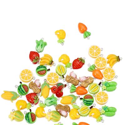 10 Stück/Los Niedliche Gemüse-Früchte Harz-Anhänger Kirsche Orange Erdbeere Halskette Armband Anhänger Für DIY Schmuckherstellung Zubehör