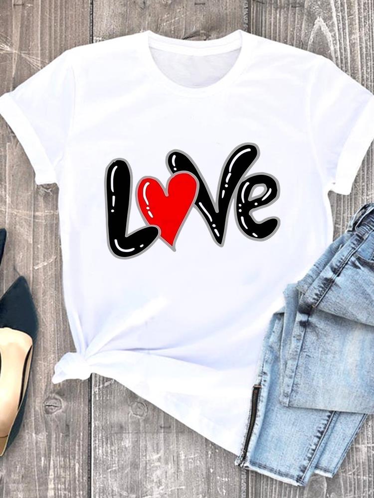 (Asian Size) Women Clothing Tee love cute Graphic T Shirt Fashion Casual Lady Female Top spring summer Printed Short Sleeve T-shirts