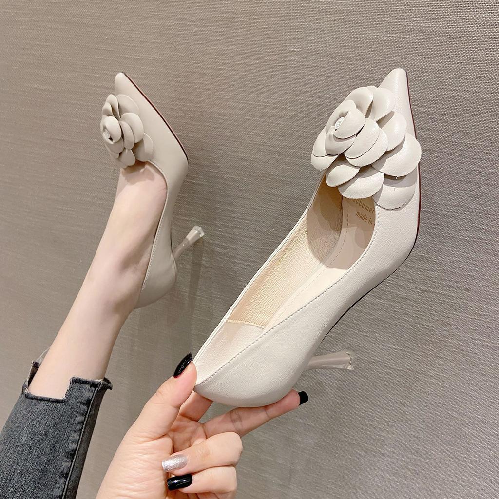 Pointed-toe Stiletto High-heeled Shoes Spring New Fairy Style Korean Flower High-heeled Shoes Spot