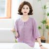 Elegant Mid-Sleeve Round Neck Cardigan for Middle-Aged and Elderly - Stylish Loose, Belly-Covering Spring/Summer Top