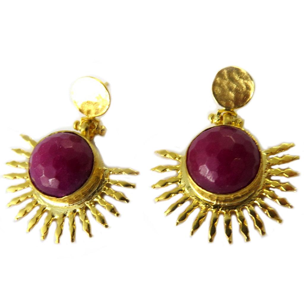 Les Trésors De Lily [P2236] - Artisanal Gold-plated Earrings 'Princesse Ottomane' Golden Cherry Agate - 38x30 Mm