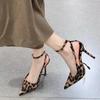 Pointed leopard print one-word buckle high heels women's summer French temperament not tired feet sexy stiletto shoes