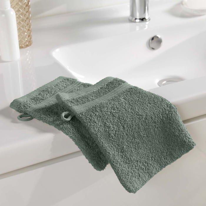 Gant De Toilette - Tendresse - Lot De 2 - 100% Coton Éponge - Vert Cèdre 15x21 Cm