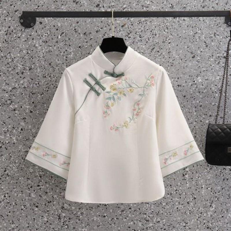 Spring Republic Women's Hanfu Tea Ceremony Dress: Tang Suit Slimming Embroidered Cheongsam Two-Piece Set