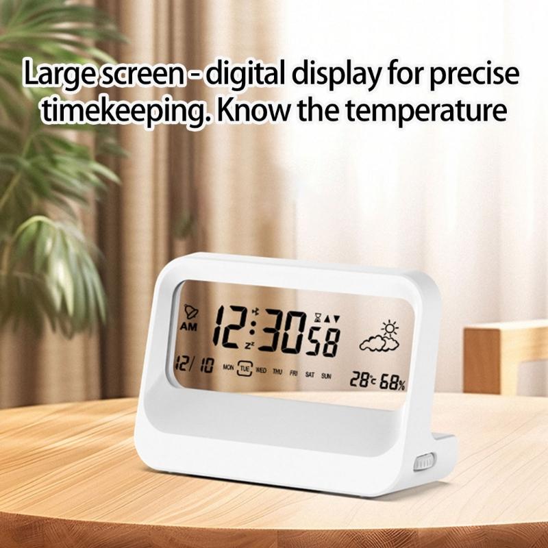 Digital Alarm Clock with Temperature Weather Desk Clock Day of Week Alarm Clocks for Bedroom Living Room Office Bedside
