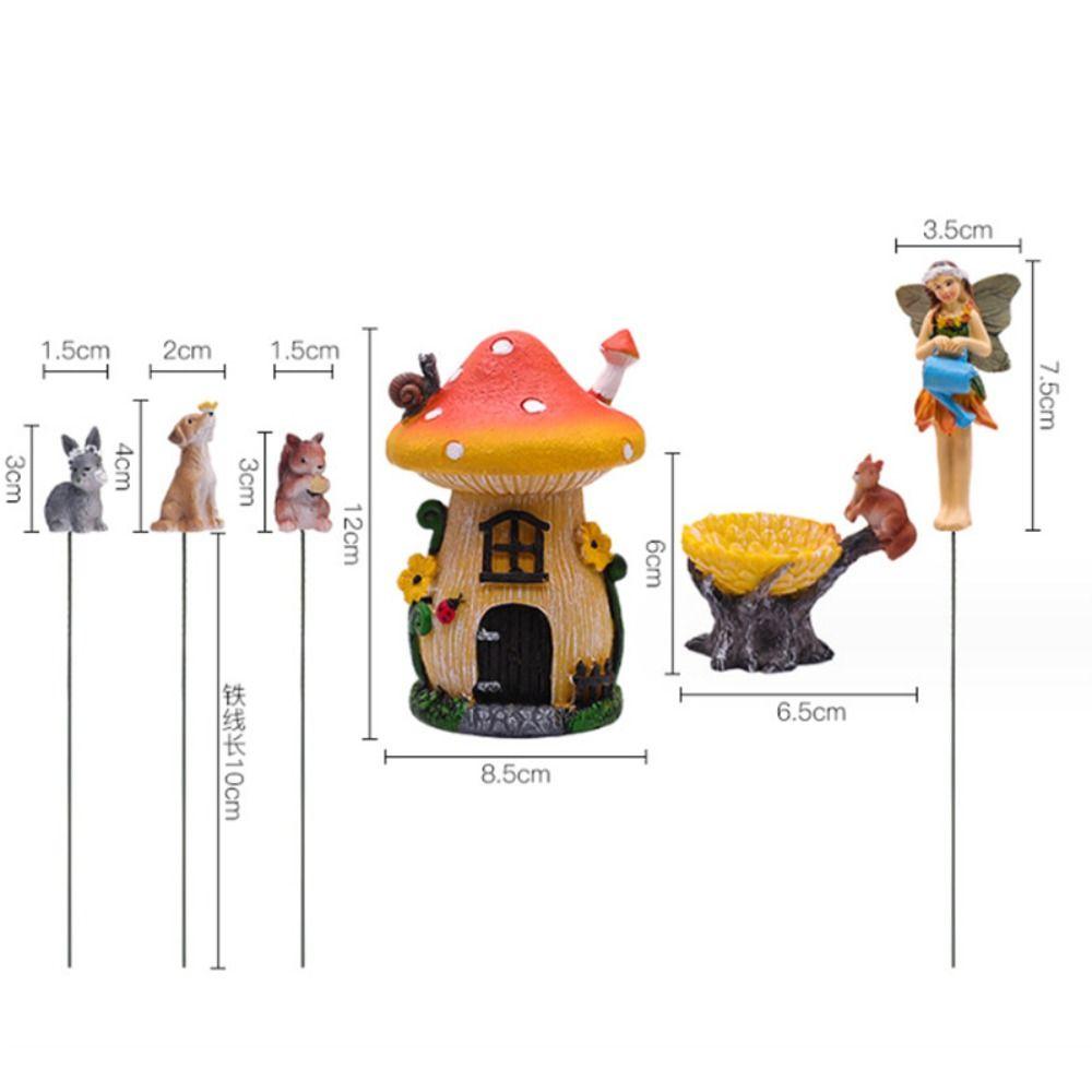 6pcs Resin Fairy Garden Statue Cute Miniatures Figurine Sculpture Mushroom House Set  Christmas
