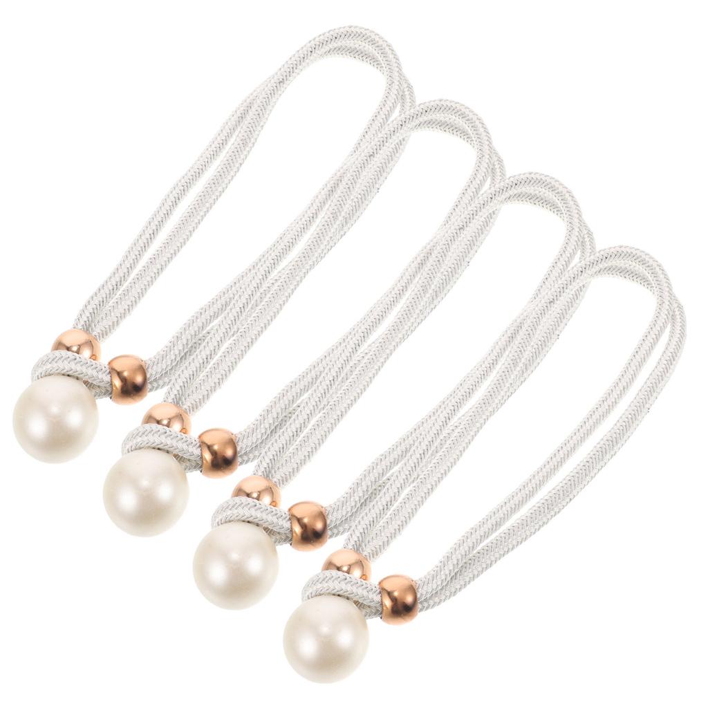 4Pcs Curtain Tiebacks High Density Woven Elegant Pearl Beads Window Curtain Ropes Luxury Drapes Holdbacks Straps