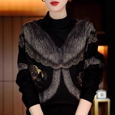 Winter Foreign Style Warm Fashion Versatile and Thin Semi-turtleneck Top Loose Long-sleeved T-shirt Women