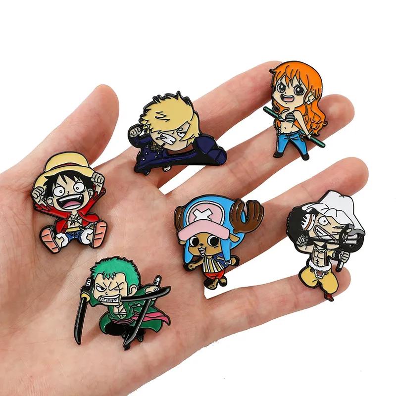 6 Pcs Fashion Cartoon Anime Brooch Funny Monkey D. Luffy Enamel Pin Metal Badge Jewelry Clothing Backpack Accessories Gift