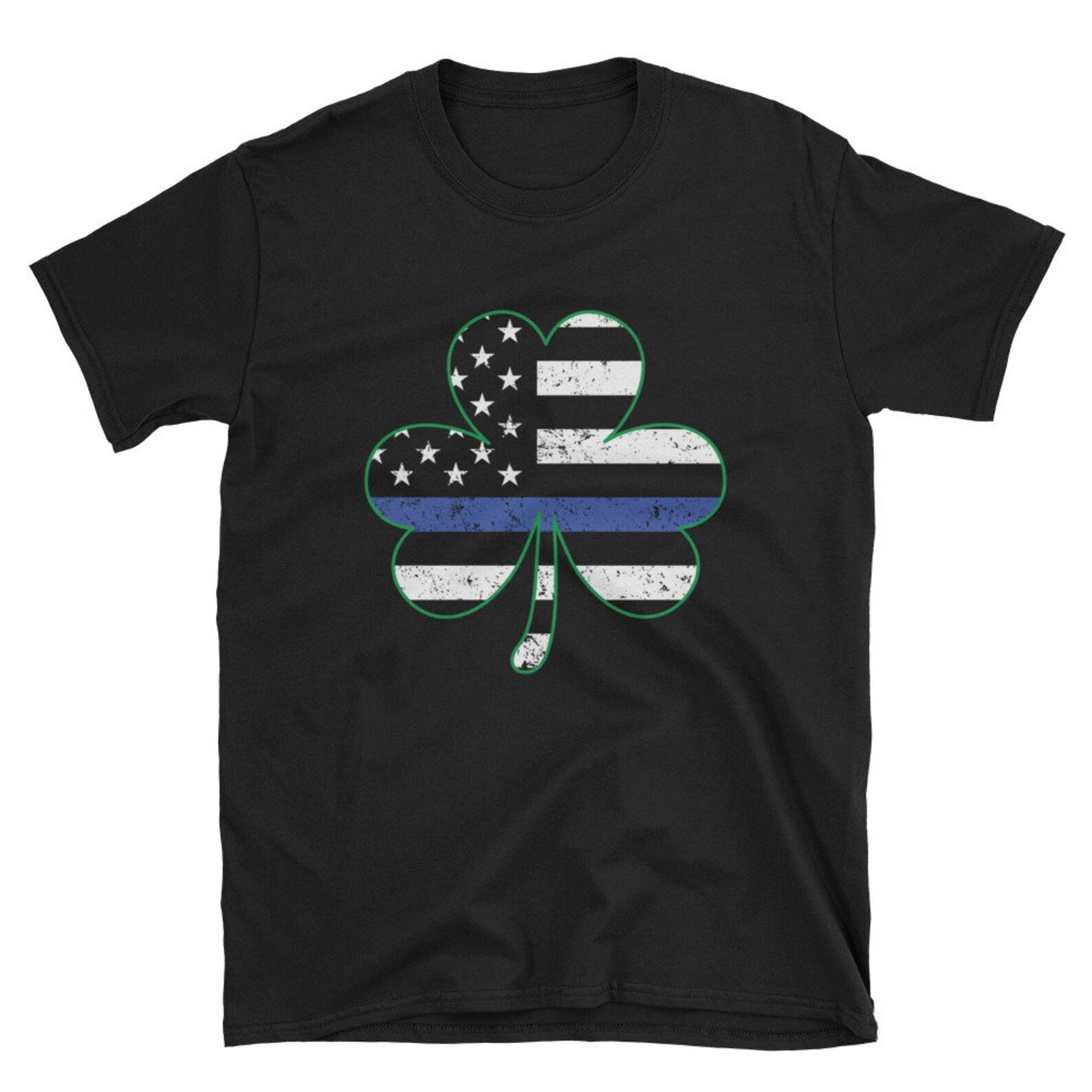 Police Thin Blue Line Clover St Patricks Day T-Shirt XL