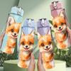 1PC Cute Fox Beast Animal Pattern 750ml Color Plastic Sports Water Bottle Leakproof Flip Straw Lid Suitable for Sports Office Home Use