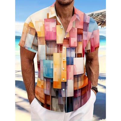 Erkek günlük geometrik baskılı kısa kollu düğmeli gömlek