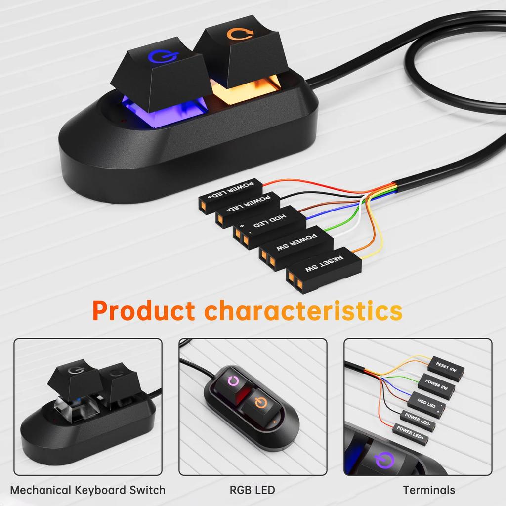 Desktop Power Switch Mechanical External Start Computer Switch On/Off and Reset Button Extension Cable PC Power Button Switch