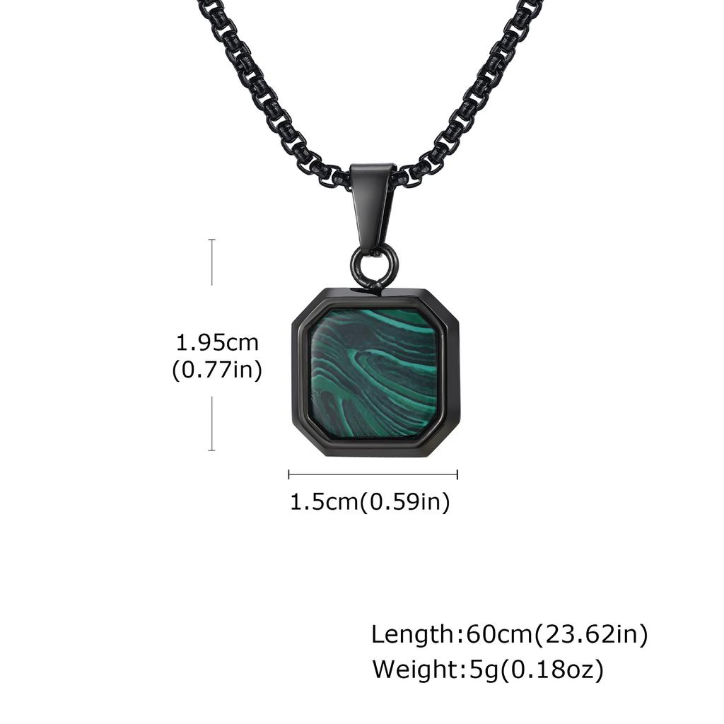 Trendy Green Square Natural Stone Necklace for Men,Stainless Steel Malachite Pendant Necklace,Minimalist Gifts for Husband Dad