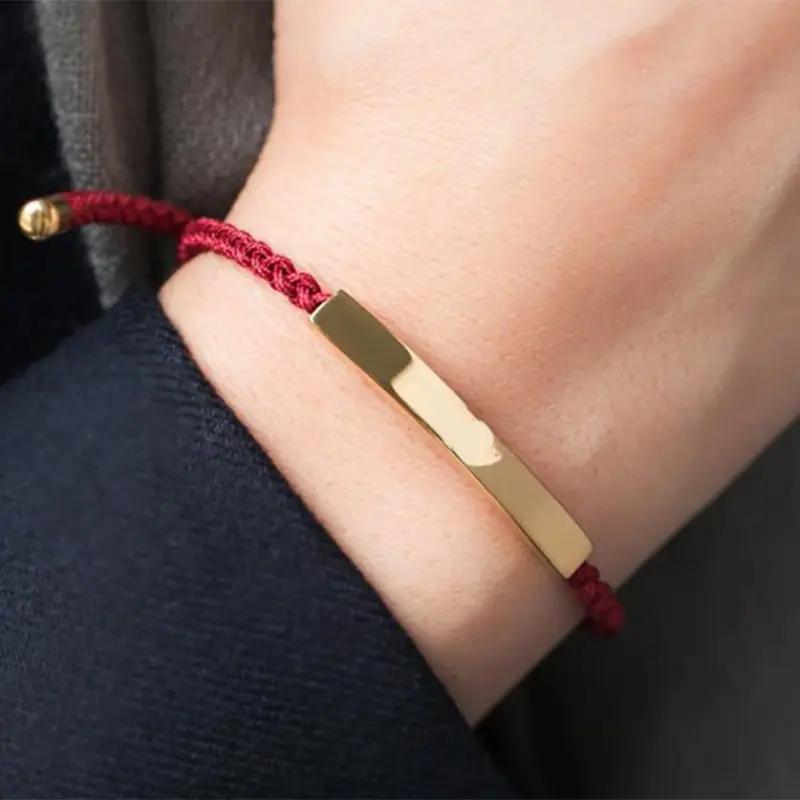 Stainless Steel Accessories and 2mm Adjustable Braided Rope Custom LOGO Men Bracelet